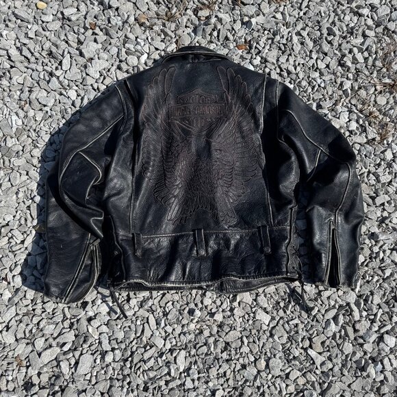 Vintage Harley-Davidson Black Leather Jacket Eagle Back Mens Size L - Picture 3 of 13